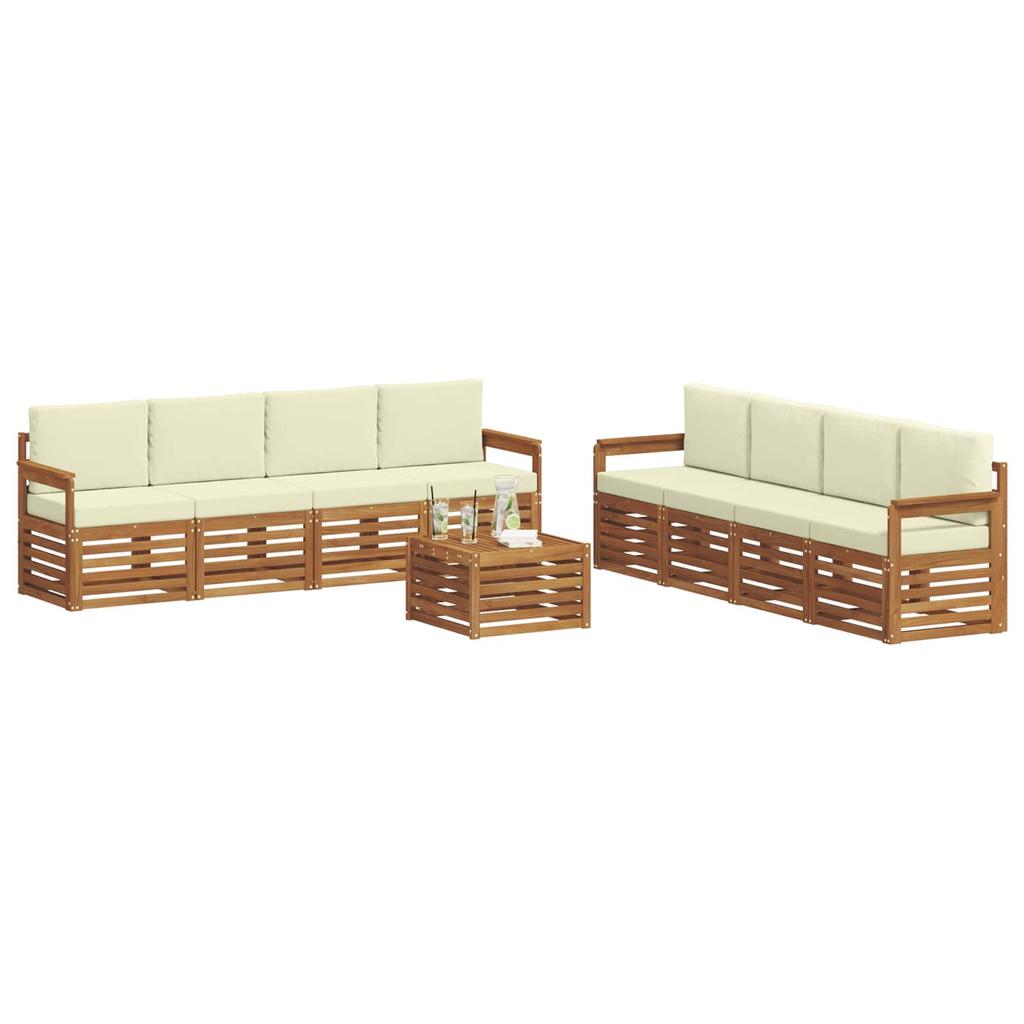 Outdoor Sofa Set 9 pcs Natural and Cream Solid Acacia Wood