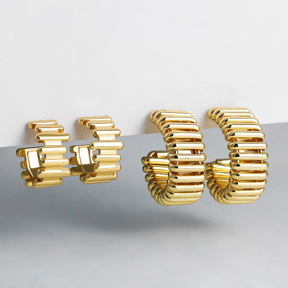 Creative Metal Gold Plated Open Circle Earring Multi-layer Geometric C-shape Hoop Earrings for Women Vintage Classic Jewelry