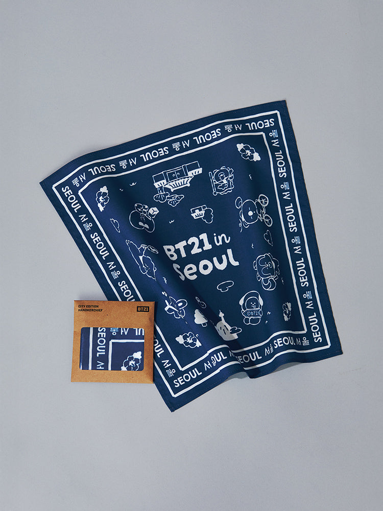 BT21 Seoul Edition Handkerchief (Blue/Ivory - 36x36cm Korean Exclusive)