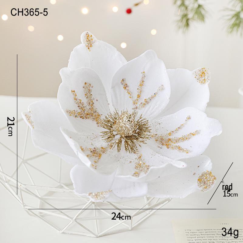 24CM Flocked Magnolia Christmas Flowers: Elegant High-End Fabric Decorations