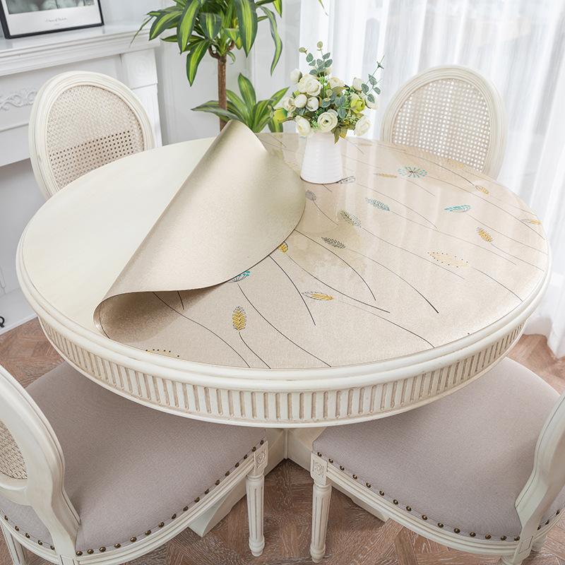 Round Table Tablecloth Pvc Soft Plastic Glass Waterproof, Oil-Proof and Scalding-Proof, Leave-In Round Impervious Dining Table Mat Household