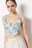 Women's Fashion New Blouse Multicolor Corset Strap Floral Woven Blouse