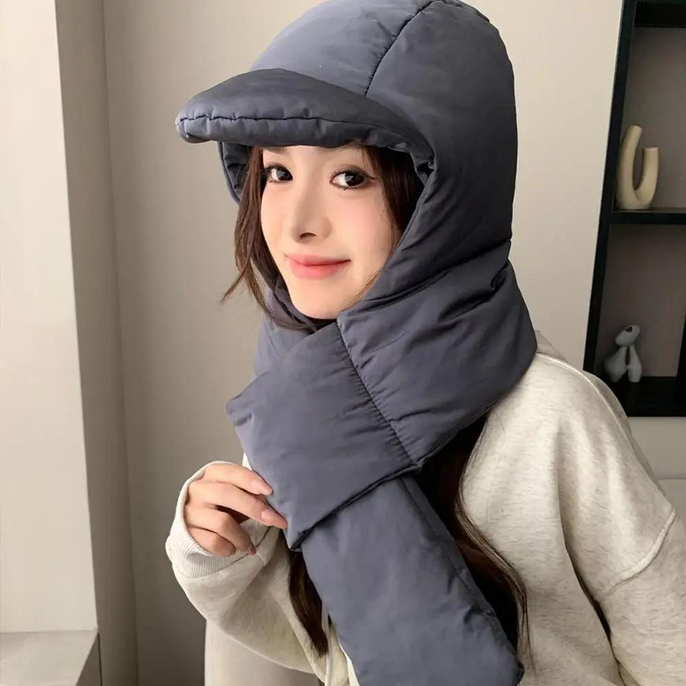 Down Hat And Scarf For Women Hooded Scarf For Women Windproof Thick Integrated Ear Protection Winter Hood Neck Warmer For Cold