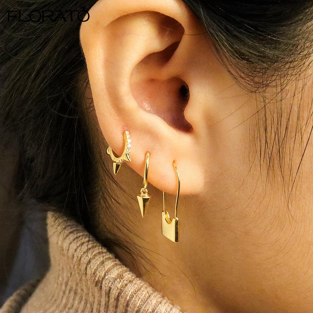 925 Silbernadel Punk Nieten Nieten Creolen Ohrringe für Damen Huggie Ohrringe Ohr Manschette Piercing Ohrring Gotischer Schmuck