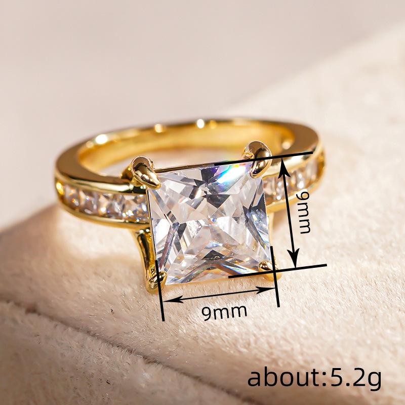 Gold Color Women Ring Inlaid Princess Cubic Zirconia Luxury Accessories for Wedding Engagement Fashion Charming Jewelry