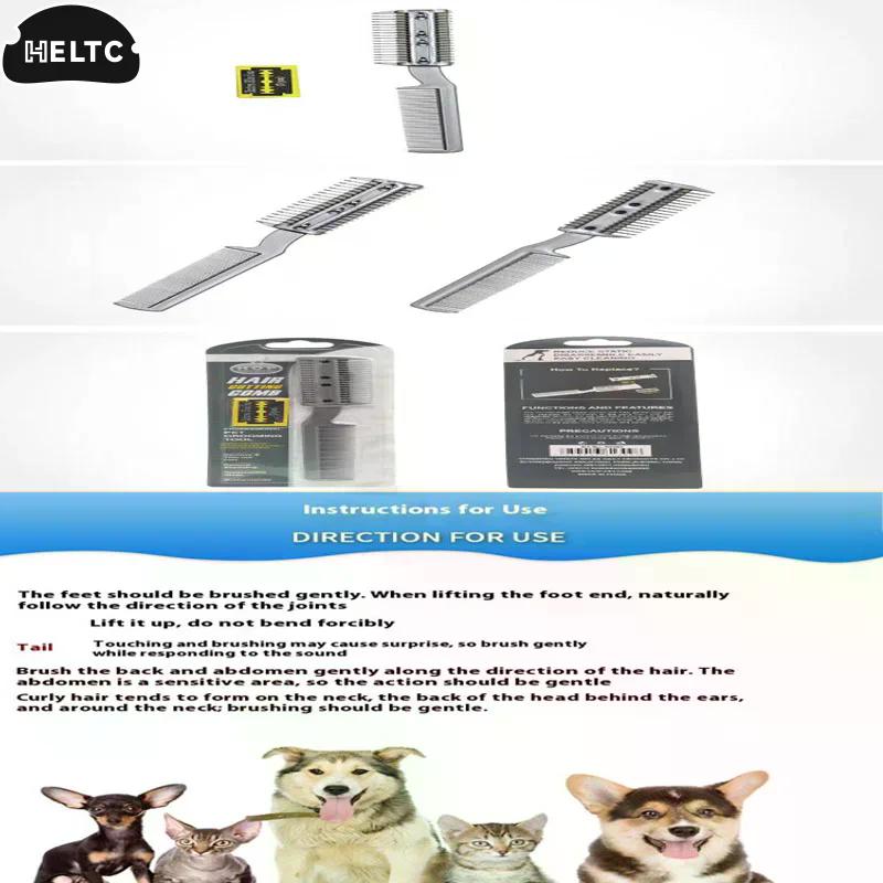 1*Pet Dog Hair Trimmer Comb Cutting Cut With 2 Blades Grooming Razor Thinning Dog Cat Combs Dog Cat Hair Remover Hair Brush Comb