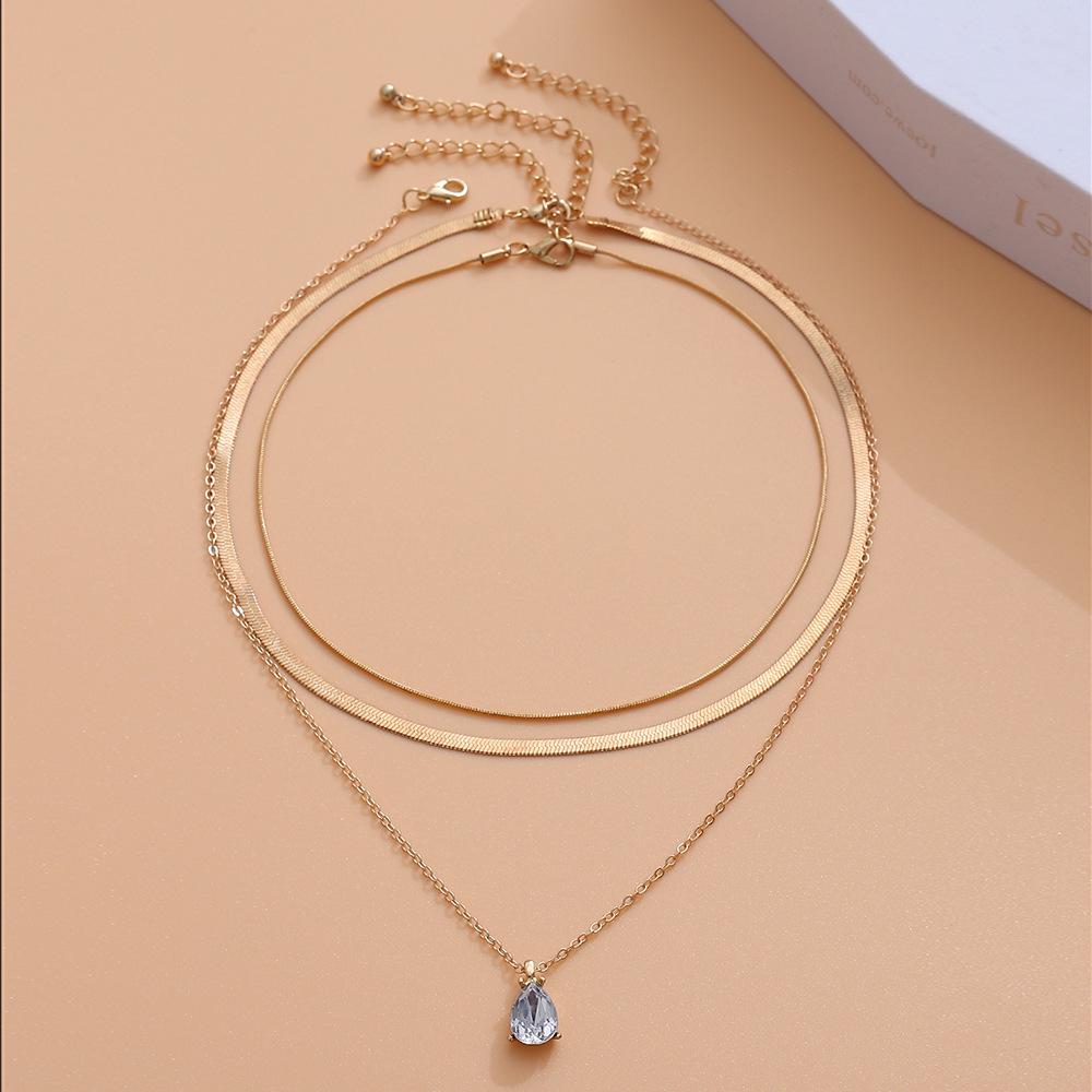 European American Cool Style Stacking Diamond Clavicle Necklace - Sweet, Simple Metal Water Drop Design