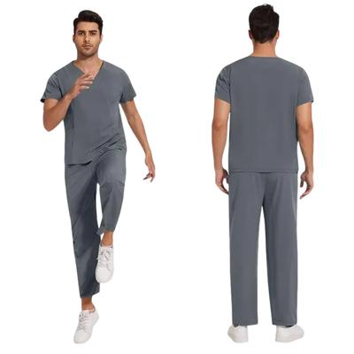 Herren Uniform Schnelltrocknendes Gewebe Einfarbig V-Ausschnitt Tasche Kurzärmelig Hosen Anzug Uniform Anzug
