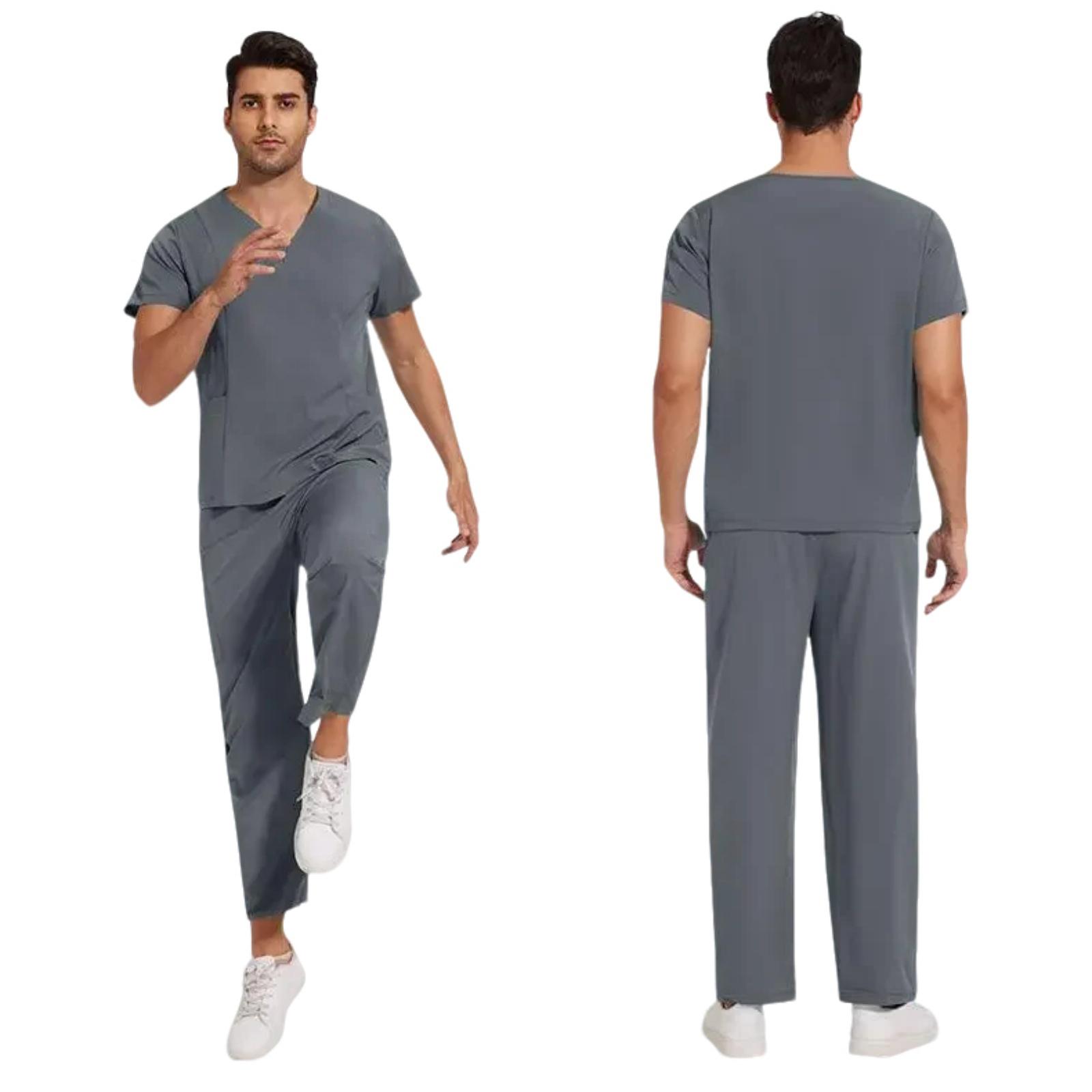 

Men s Uniform Quick-drying Fabric Solid Color V-neck Pocket Short-sleeved Trousers Suit Uniform Suit XL