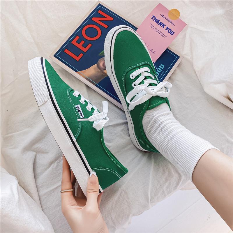 Fritidssko Canvas Sneakers Dame Utendørs Ensfarget Grunne Sportssko Tennis Dame Streetwear Snøresko Vulkaniserte Sko