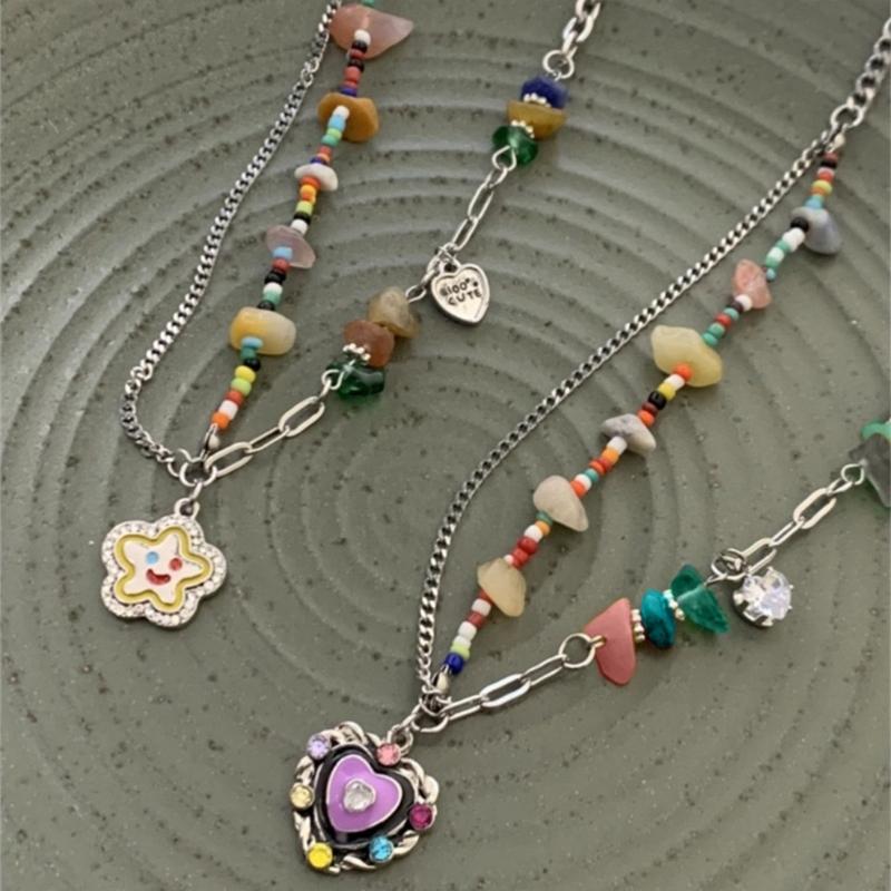 Multicolor Charm Beaded Chain Necklace Versatile For Work Parties Everyday Fashion