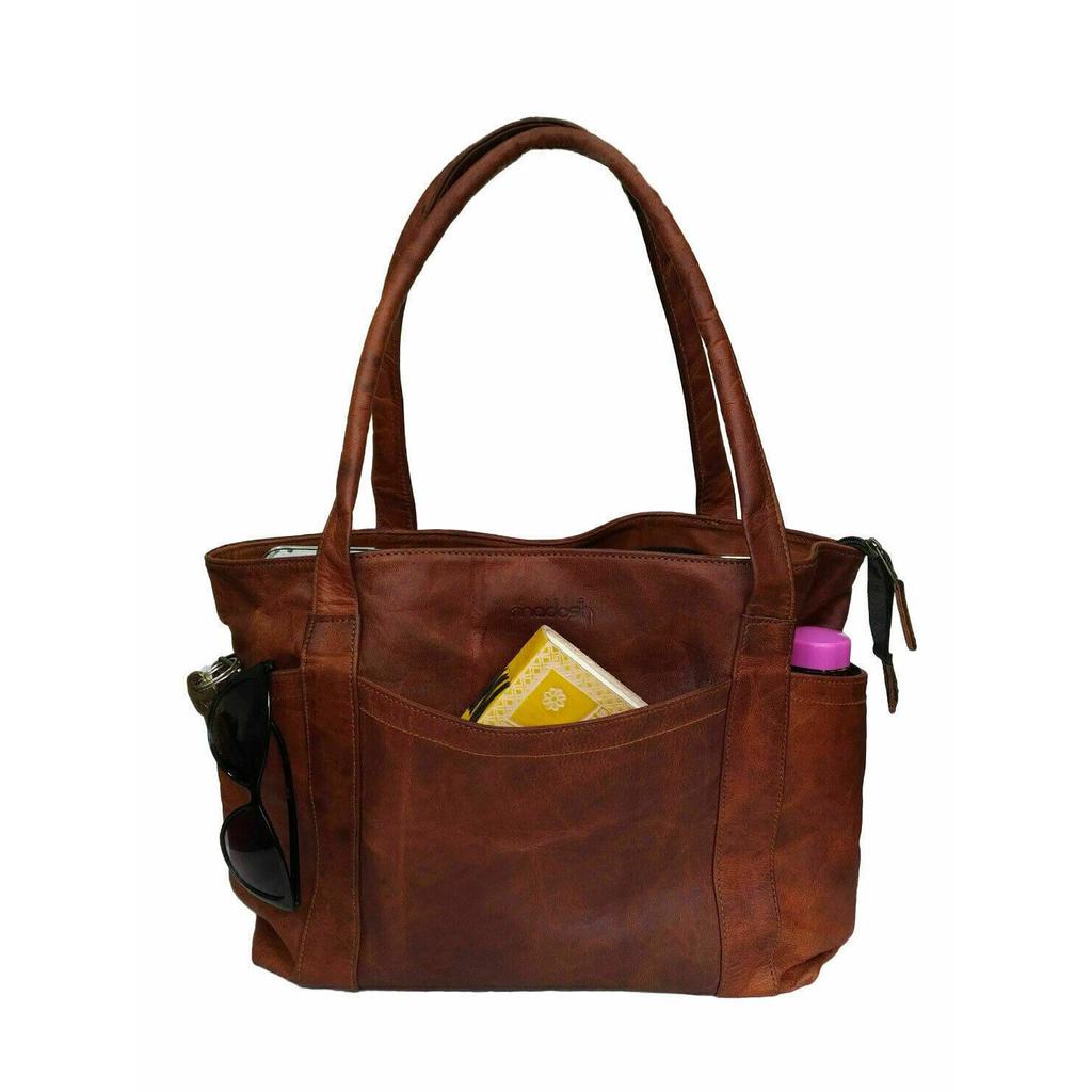 Women Vintage Goat Leather Tote Casual Handbag Purse Lady Shopper Casual Bag