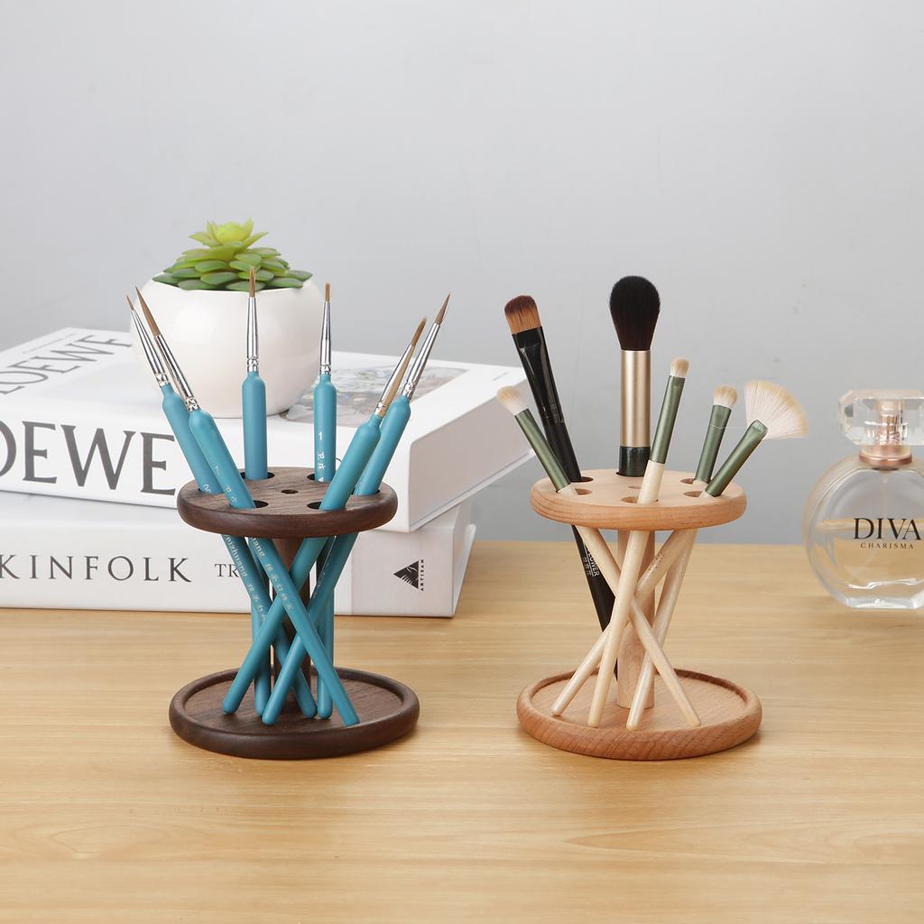 Walnut Toothbrush Holder Beech Makeup Brushes Holder Desktop Makeup Brush Storage Rack Bathroom Supplies