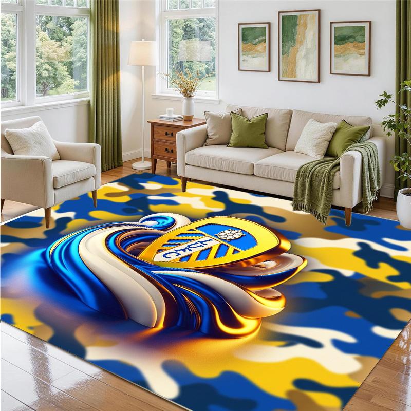 Leeds United Football Design Crystal Velvet Rug Soft Decorative Mat for Bedroom Entrance