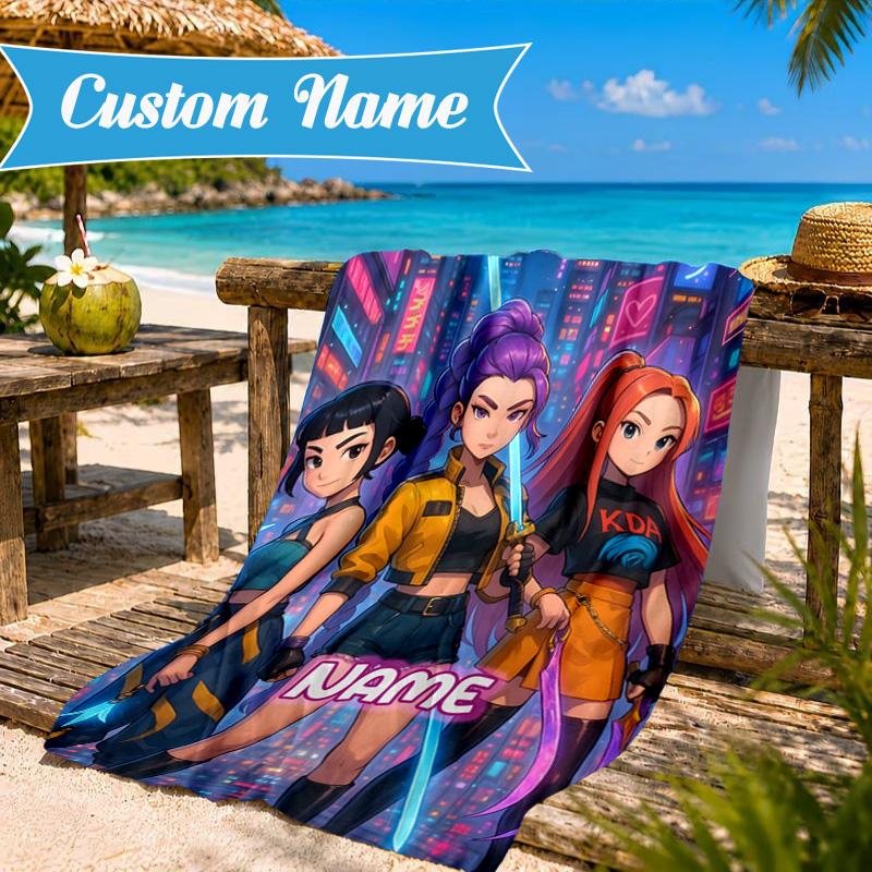 Custom Name KPop Cartoon Beach Towel Microfiber Beach Towel, Lightweight and Quick-Dry, for Summer Travel, Swimming Pool Gift