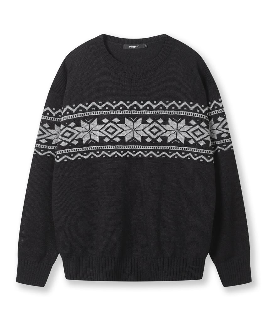 POLYGRAM Nordic Snowflake Oversized Round Knit - Black