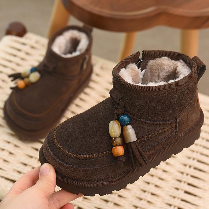 Girls' Fleece-Lined Snow Boots, 2025 Winter Collection, Warm, Stylish, Non-Slip, Short Cotton Boots for Little Girls.