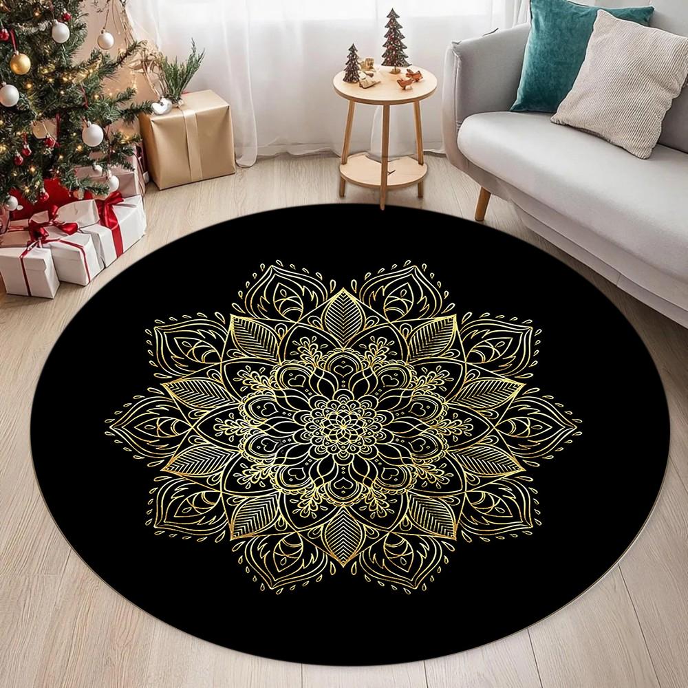 Bohemian Mandala Round Bedside Rug for Hanging Basket Computer Chair Floor Mat Meditation Yoga Mat Home Decor Coffee Table Mat