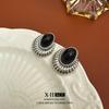 Elegant Gold-Plated Black Zircon Stud Earrings - Niche Design for a Luxurious Fashion Statement