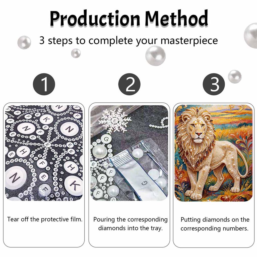 DIY Pearl Art Painting Majestic Lion Handmade Craft Modern Wall Decor Leisure Relax Activity Nice Gift for Novice Art Practitioners Home