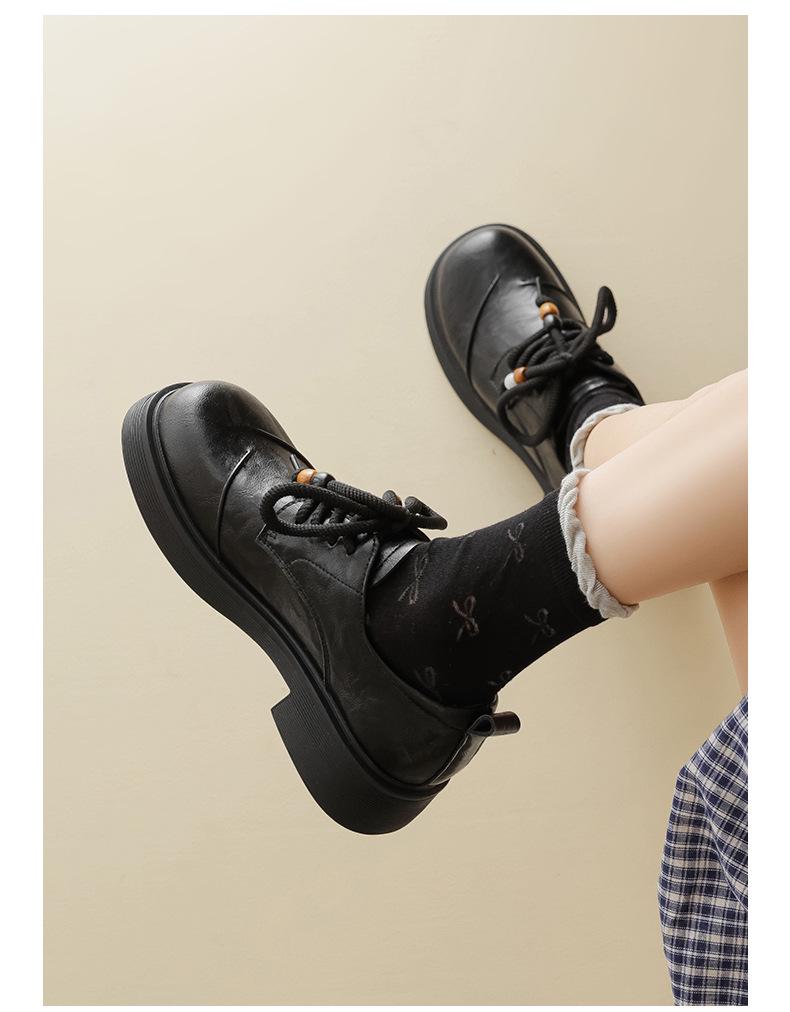 Augusdon Women's Black Lace-up Loafers, British Style, Thick Sole, Autumn 2025 Collection.