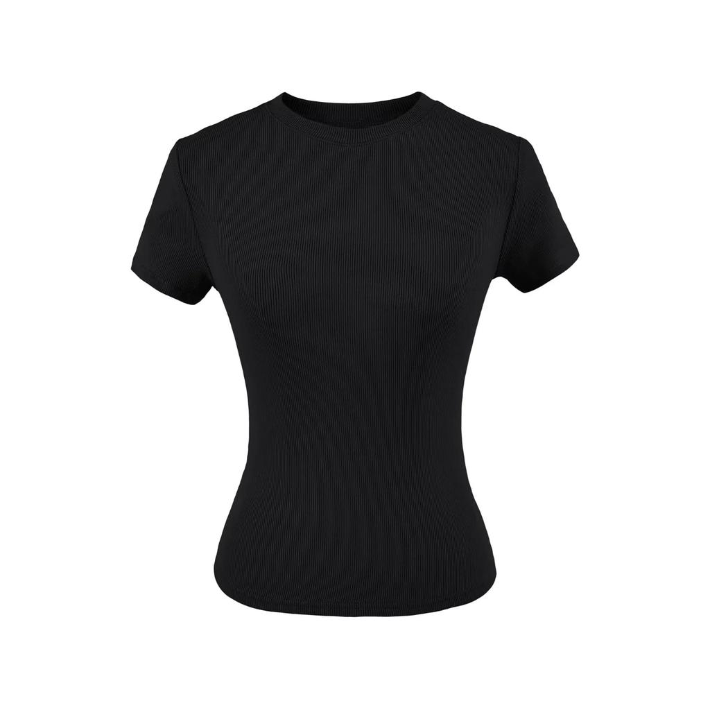 Crew Neck Short-sleeved T-shirt Women's Summer New American Spice Girl Style Basic Solid Color Slim Top