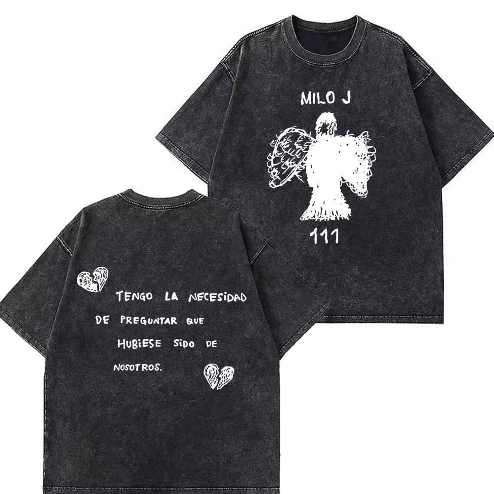 Vintage Washed Rapper Milo J Tour T-shirt 111 Album Merch T-Shirts Men Women Fashion Hip Hop Short Sleeve T Shirt Fans Gift Tops S