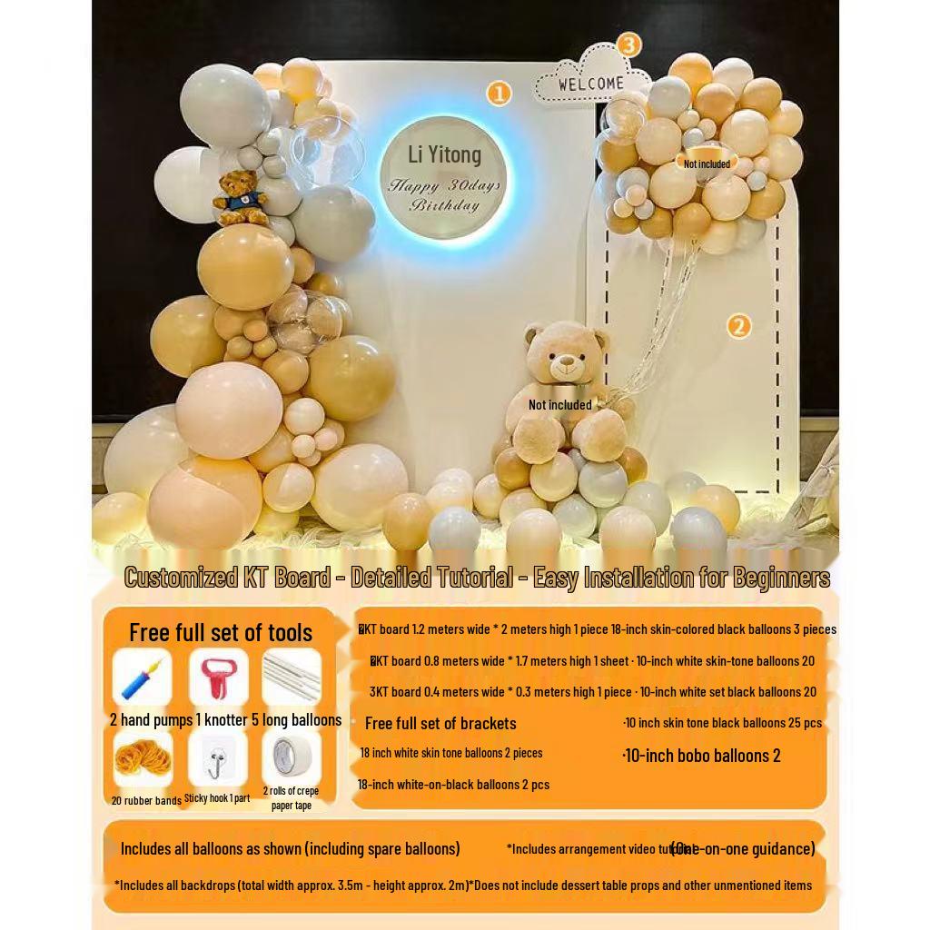 First Birthday & Hundred Days Celebration Backdrop with Balloons - Party Wall Decoration