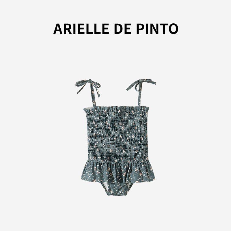 French Arielle De Pinto Girls  Western Style Sling Vacation Swimsuit Children s Swimsuit Little Princess Swimsuit Dark green 130