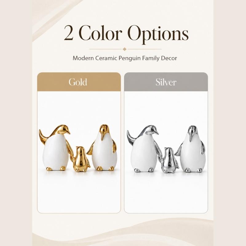 Elegant Ceramic Penguins Family Ornament 3Pcs Animal Sculpture Set Modern Home Office Decors