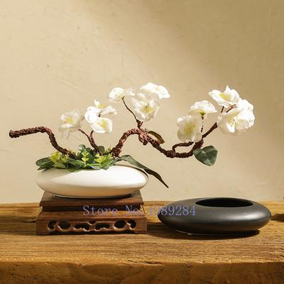 Vaso in Ceramica Stile Cinese Fioriera Pietra di Fiume Bianco e Nero Fiori Artificiali Accessori per Composizioni Floreali Decorazione Moderna per la Casa