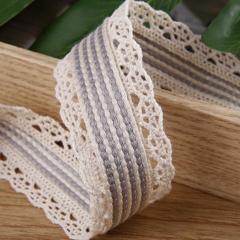 35mm width Stripe Ribbon With White Lace Edge For Hair Bow Accessories Craft Sewing Wedding Supplies Cloth Gift Flower Wrapping