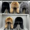 New Winter Men's 100% Real Silver Fox Fur Bomber Hat Raccoon Fur Ushanka Cap Trapper Russian Man Ski Hats Caps Real Leather