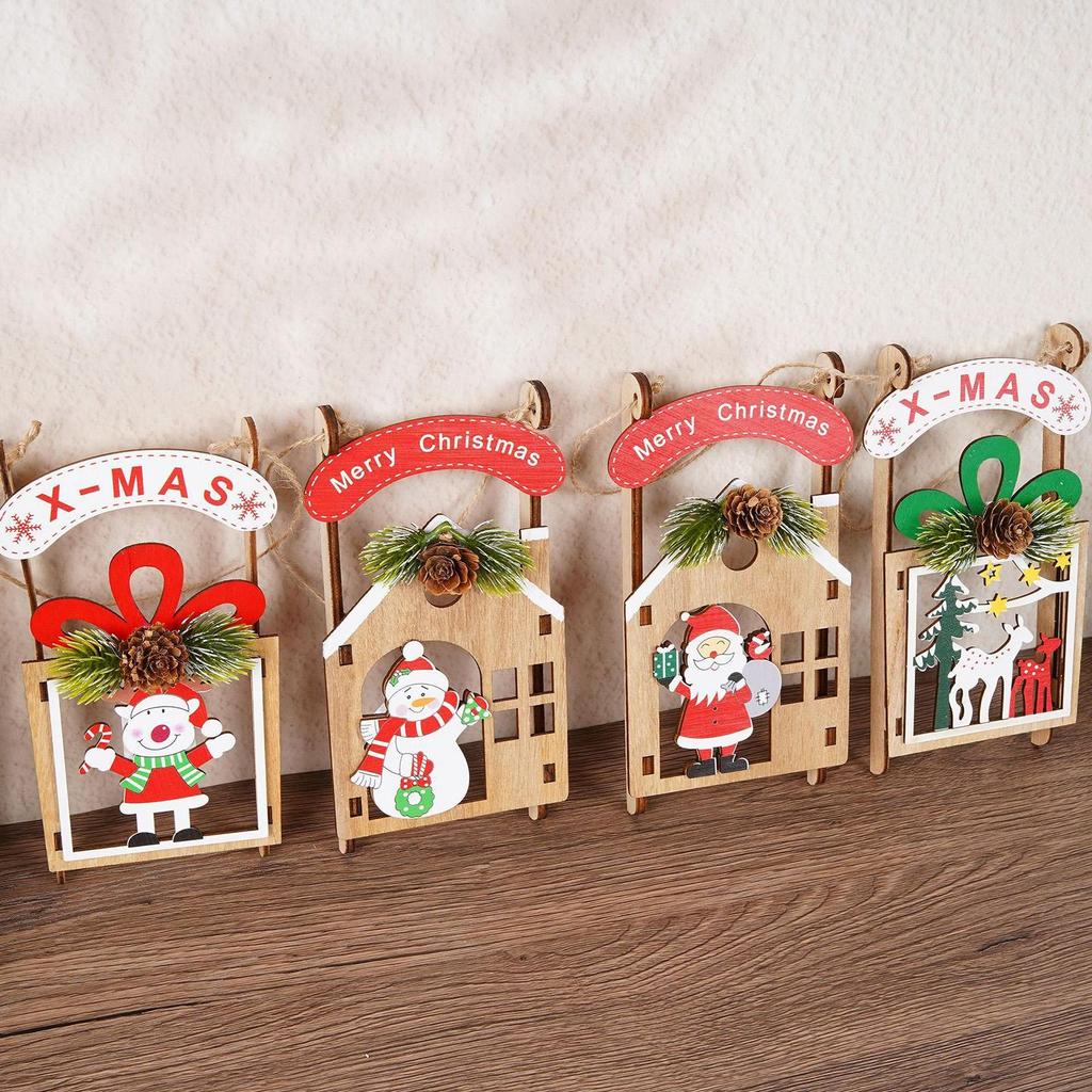 Christmas Decorations Figurine Pendant Crafts Wooden Christmas Decorations For Holiday Party Supplies Home Kitchen Outdoor
