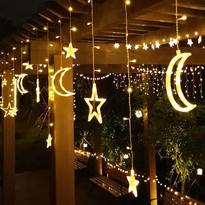 Solar LED Star and Moon Curtain String Lights for Outdoor Waterproof Decoration