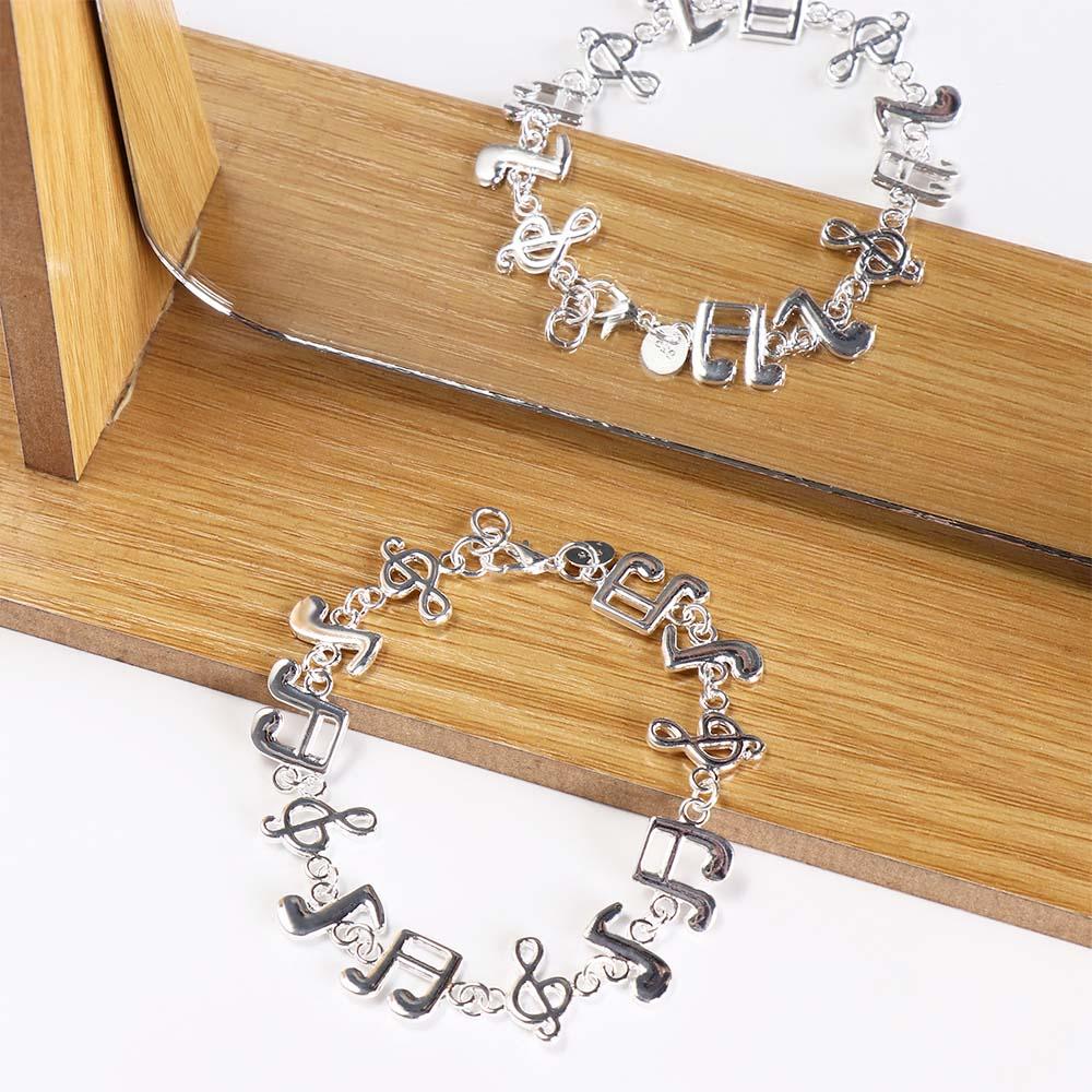 Adjustable Silver Bangle Jewelry Eight Note Hand Chain Exquisite Music Note Bracelet  Women