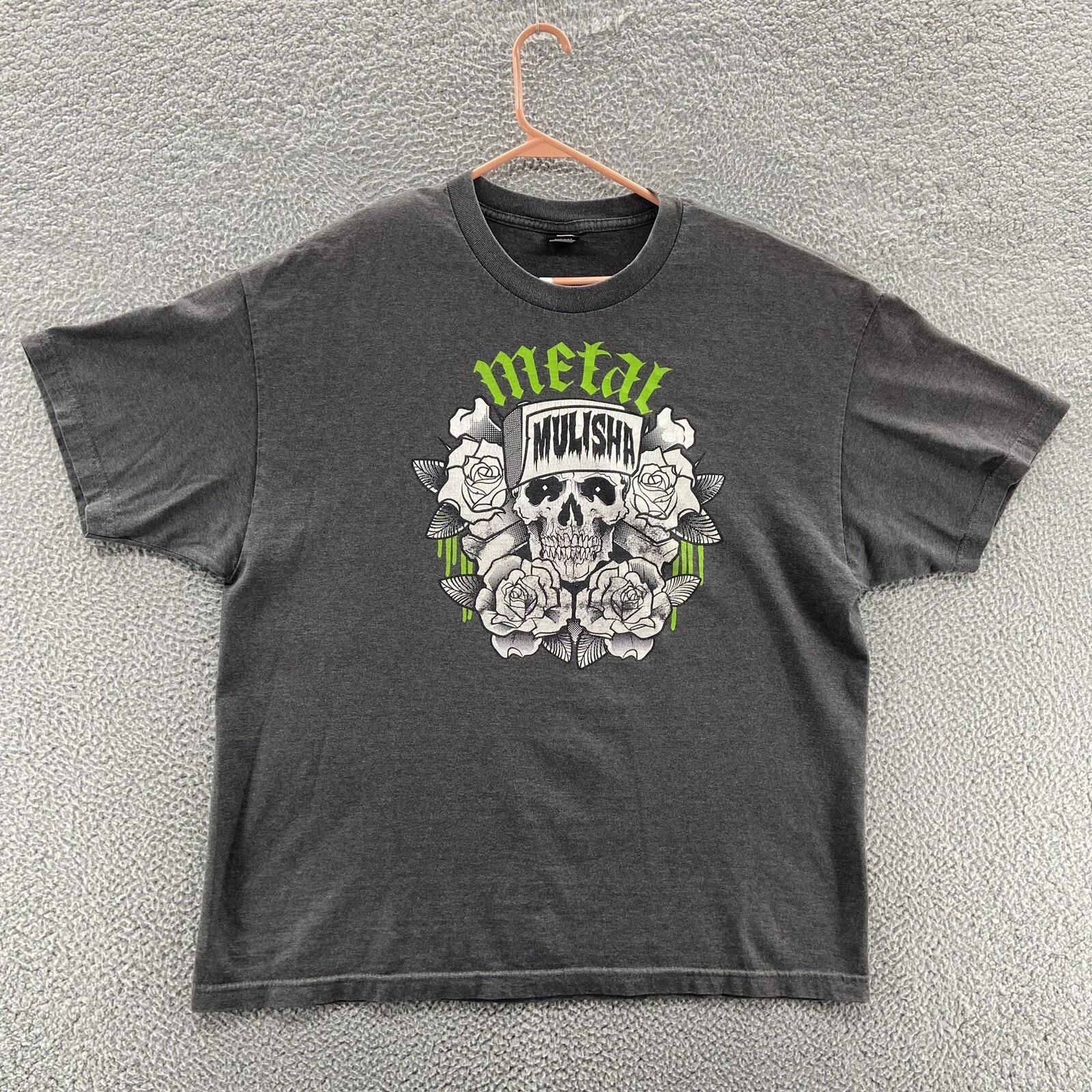 

VINTAGE Metal Mulisha T Shirt Men 2XL XXL Gray Skull Punk Grunge Graphic Casual S