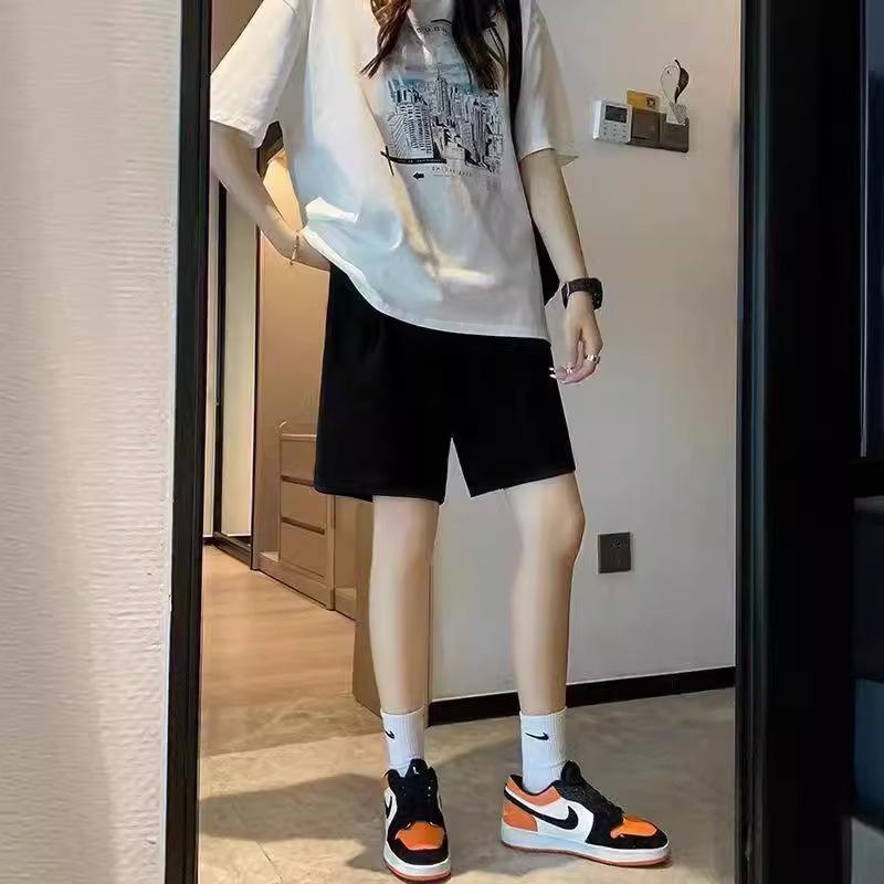 

Black Five-Point Casual Sports Shorts - Women s Korean Style, Loose Fit, Mid-Waist, Versatile Summer Outerwear Large чорний