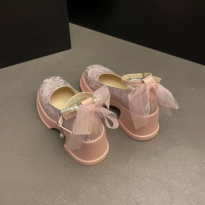 

Туфли Мэри Джейн в национальном стиле, сказочные туфли-лодочки с юбкой, новая обувь на танкетке с мелким вырезом на весну и лето 202 40 розовый