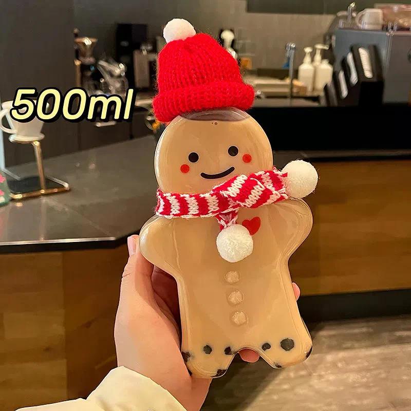 Christmas Party Decoration  Christmas Plastic Water Bottle Gingerbread Man Snowman Shaker Cup Juice Drink Bottles Kids Gifts