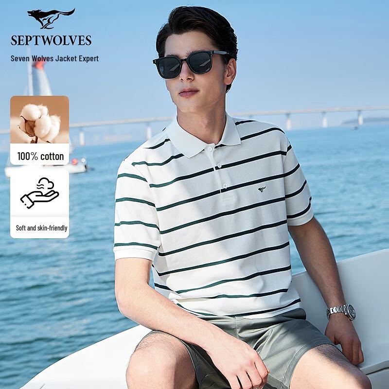 

Septwolves Men s 10A Antibacterial Pure Cotton Striped Polo Shirt XL
