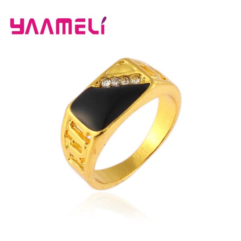 Классическое Мужское Мужское Широкое Кольцо Уникальное Посеребренное 925 Пробы Белый Черный Стразы Квадратное Заявление Хип-Хоп Украшения 6 золотой