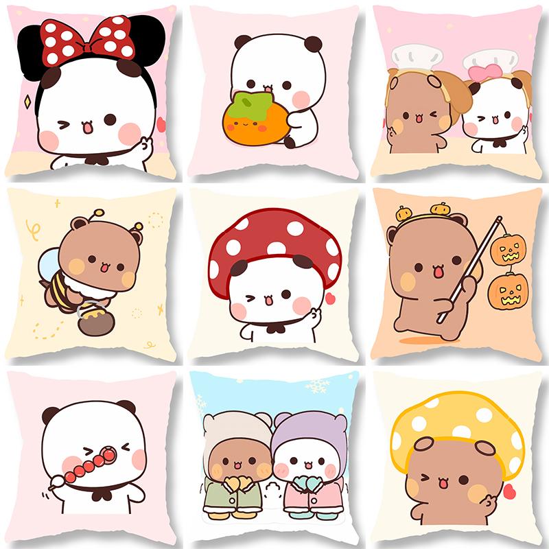 Short plush material pillowcaseBubu Bear Dudu Ball Printed Pillowcase Kawaii Cartoon Anime Sofa Cushion Cover Bedroom Room Pillo