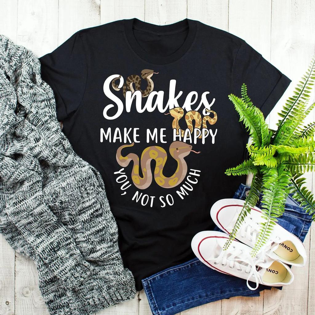 Snakes Make Me Happy Funny T Shirt Reptile Snake Lover Ball Python Carpet For Kids Vintage Breathable Comfortable Homme