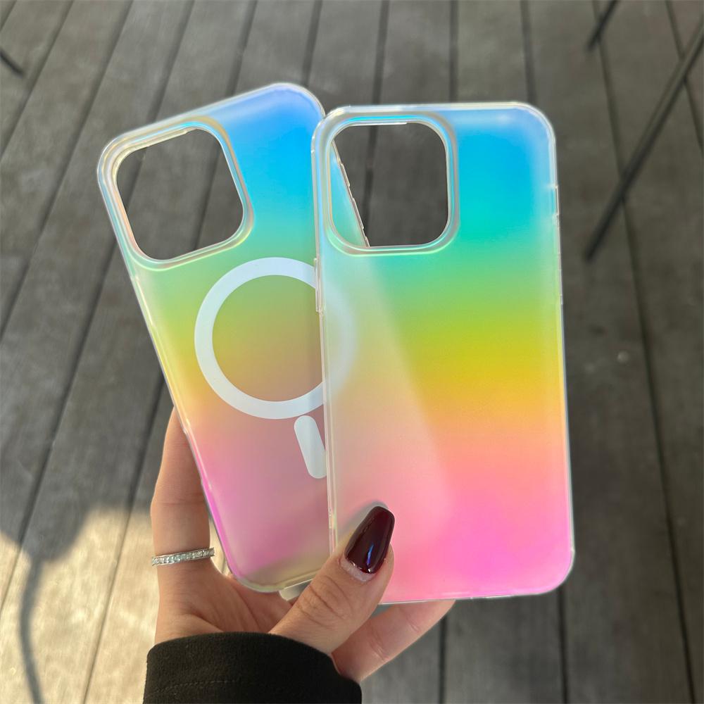 Frosted Laser Gradient Rainbow Magnetic Case For For Iphone 17 Air 16 1 14 13 12 11 Pro Max Plus 16E For Shockproof Cover