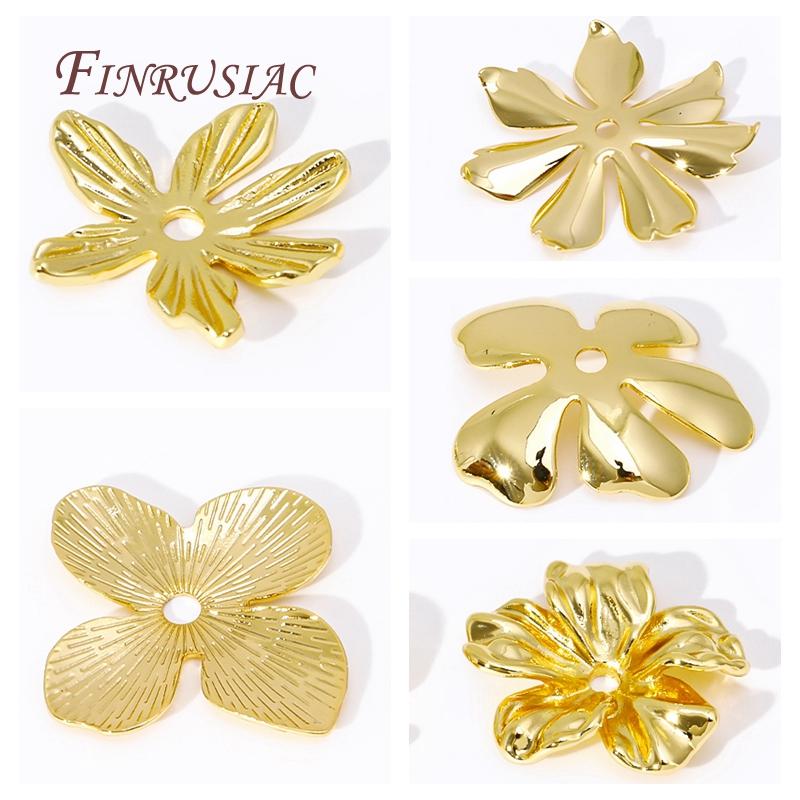 End Caps For Jewelry 18K Gold Plated Brass Flower Caps Beads Caps DIY Jewelry Making Supplies Earrings Accessories For Women
