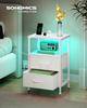 SONGMICS BELLAH Collection LGS302WH03 Bedside Table with Charging Station, Side Table with App Controlled, Adjustable LED Lighting