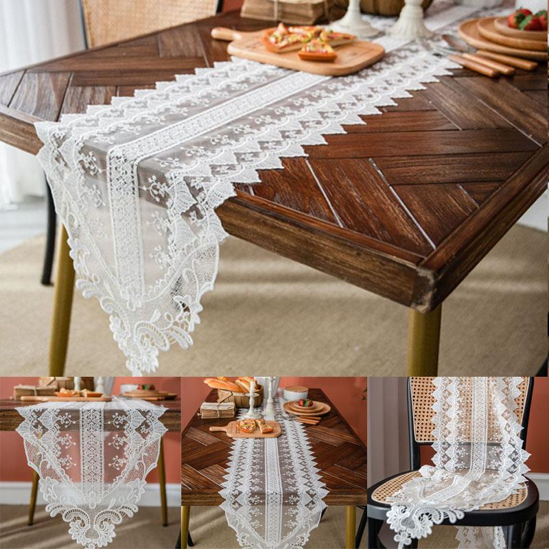 

Вышивка Цветочные Кружева Скатерть Свадебный Банкет Партии Домашний Декор Стола 35*70CM белый