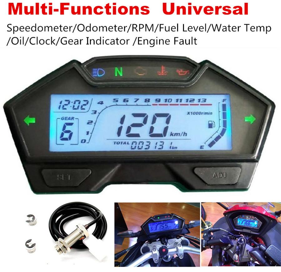 13000RPM 9-16V Motorcycle LCD Digital Speedometer Odometer Gear Indicator Meter