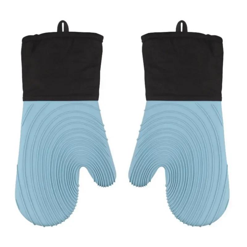 Heat Slip Resistant Silicone Oven Mitts Set, Soft Polyester Lining, Waterproof, Long Flexible Thick Gloves For Kitchen Cooking